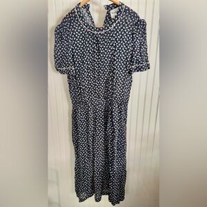 Diane Von Furstenberg Vintage Dress Size 14 Navy and White Midi Dress Silk Blend